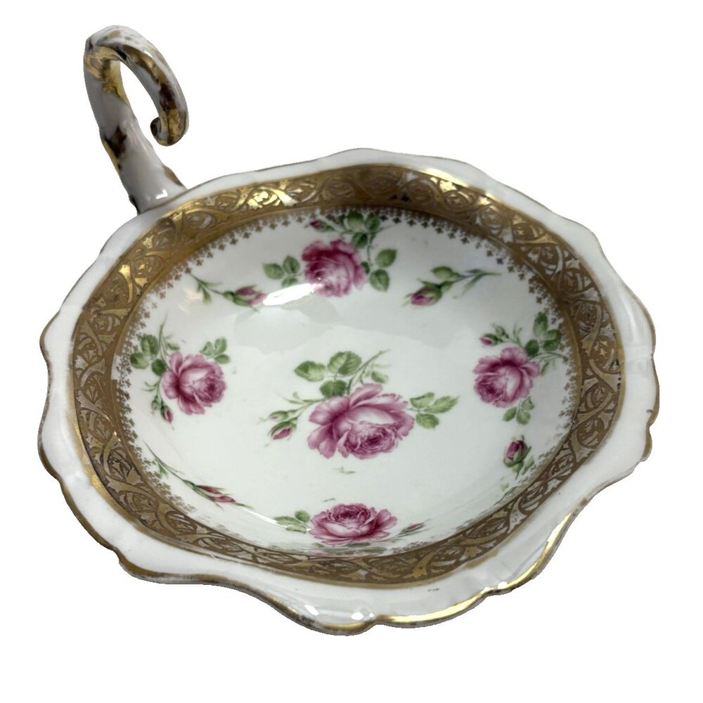 Vintage Royal Bayreuth Bavaria Scalloped Bowl Dish w/ Curved Handle Gilded Roses